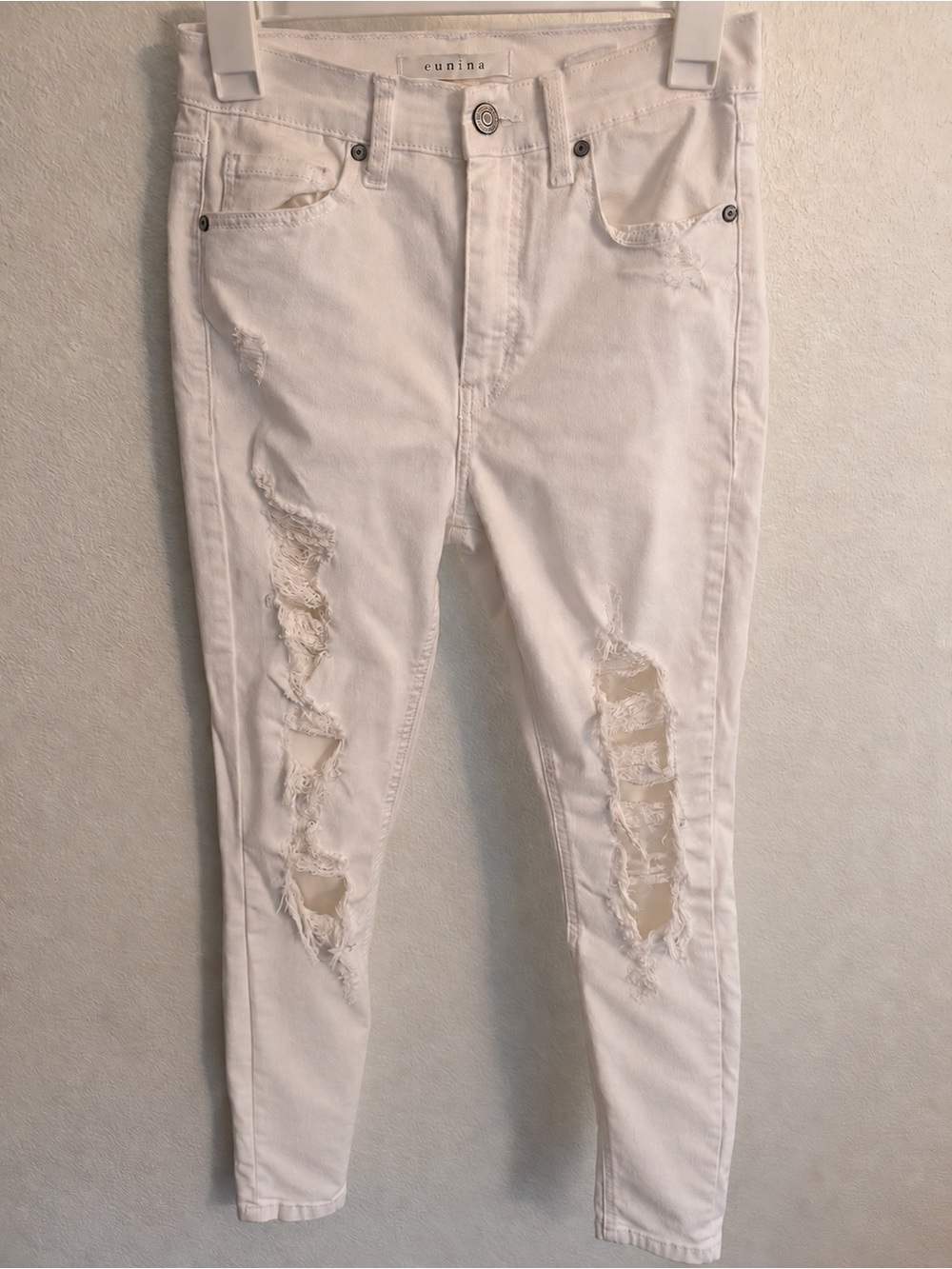eunina White Ripped Skinny Jeans for Women